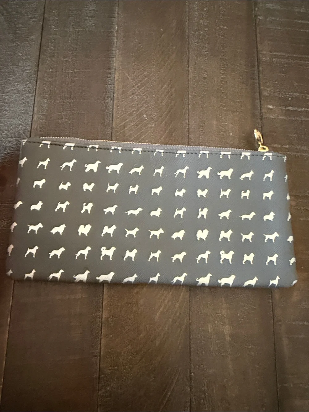 Gray Dog-Print Zip Pouch